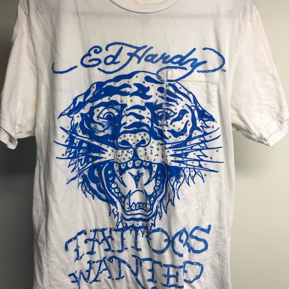 RETRO ED HARDY RHINESTONE MENS T SHIRT